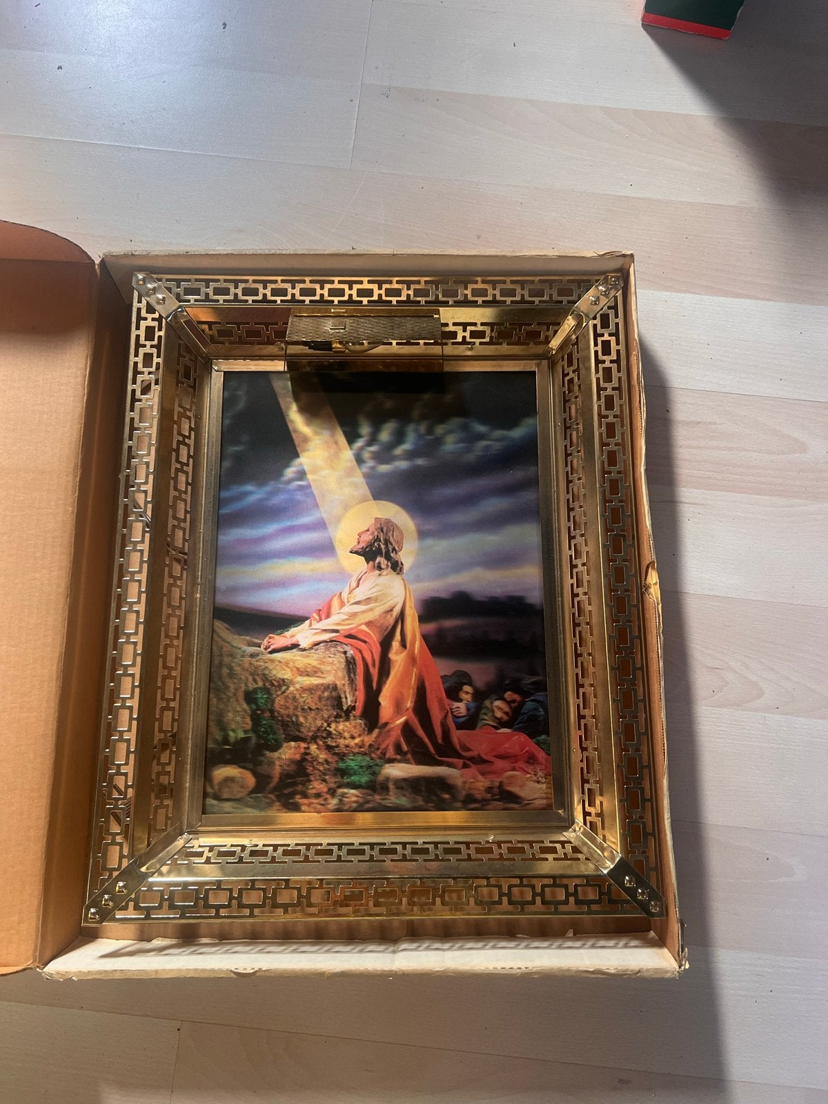 Vintage 3D Jezus schilderij met verlichting, Ophalen