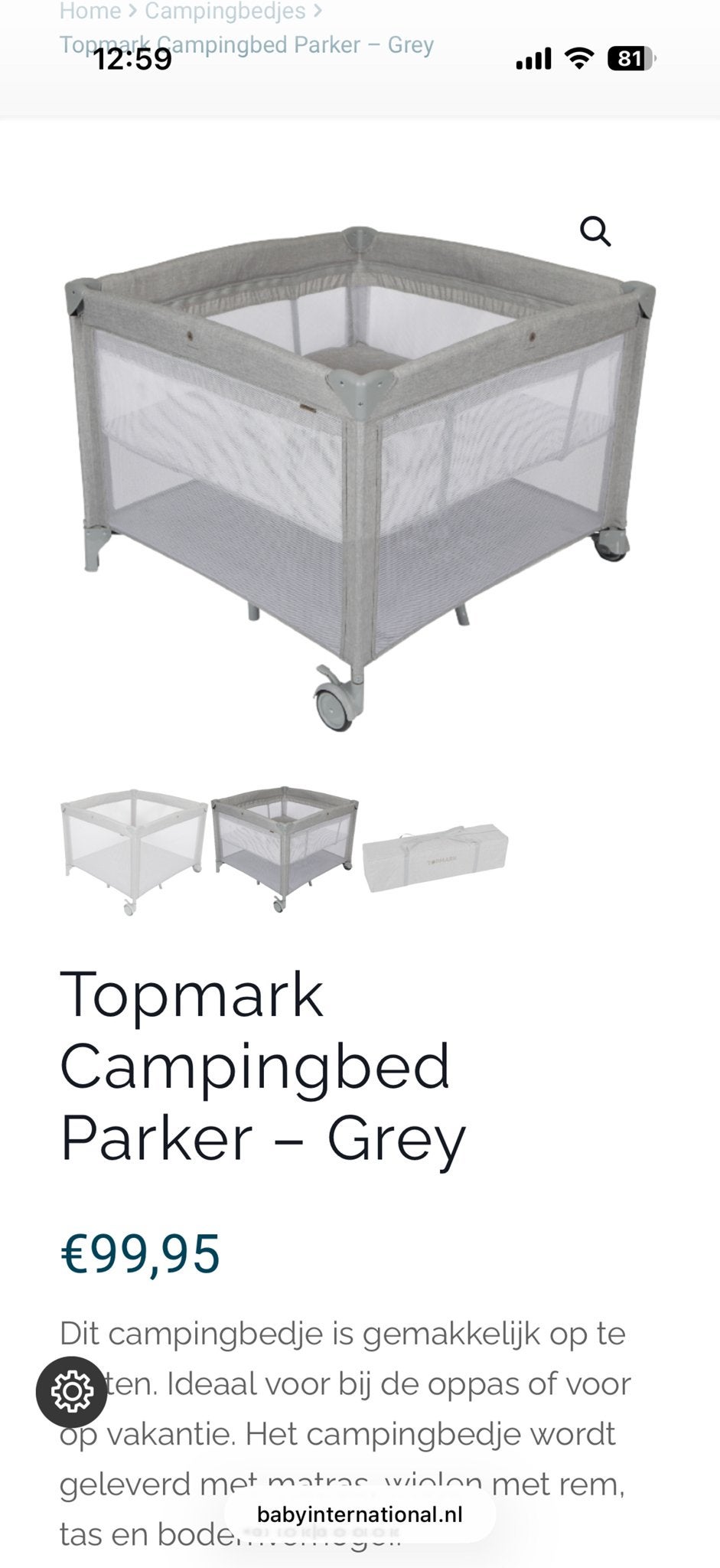 Topmark Campingbed Parker - Grijs, Ophalen, Zo goed als nieuw