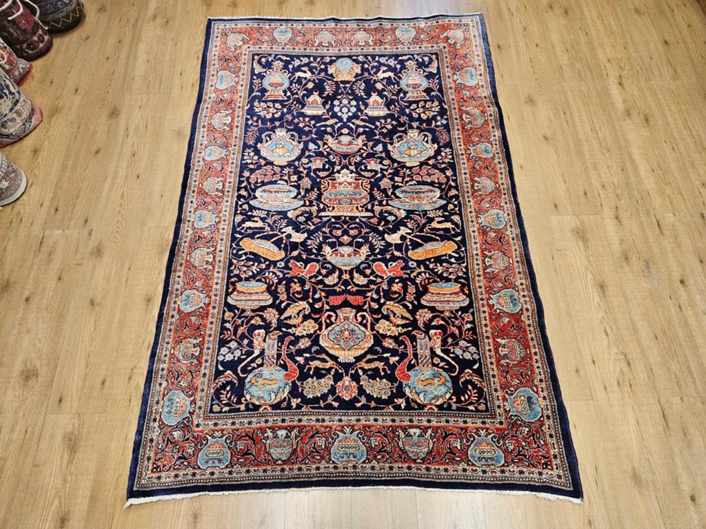Vintage handgeknoopt perzisch tapijt vazen kashmar 210x133, Info@SlatsAntiek.nl, Tweedehands, 100 tot 150 cm, Perzisch