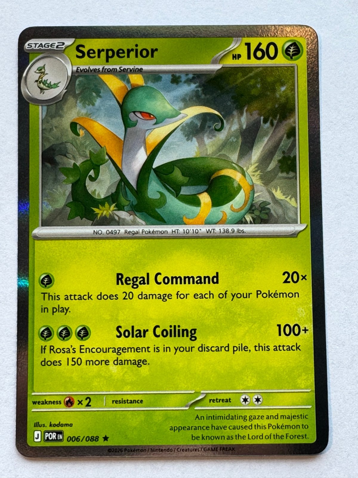 006/088 POR Serperior Pokémon Kaart Holo - Zeldzaam, Ophalen of Verzenden, Zo goed als nieuw, Losse kaart, Foil
