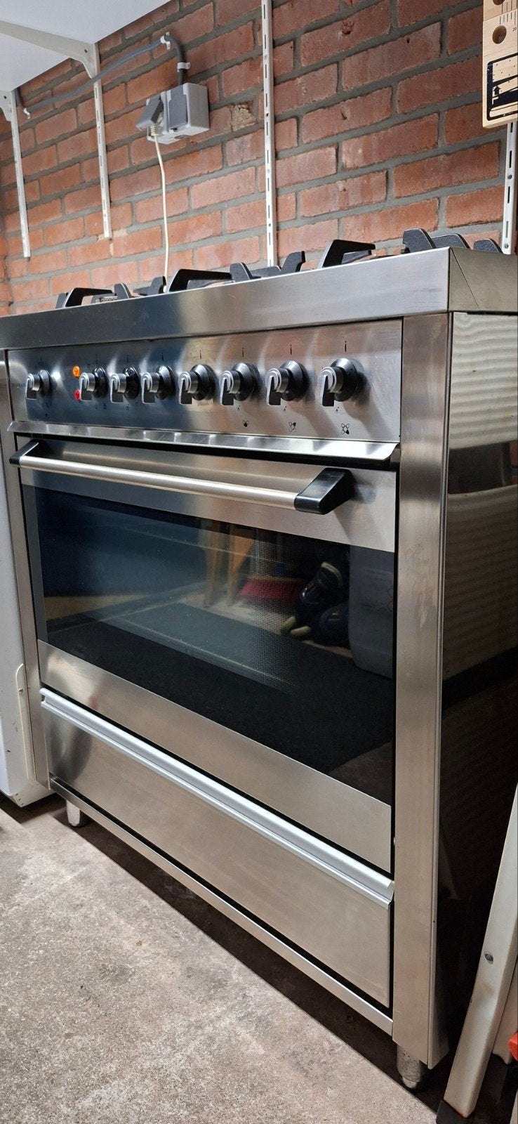 rvs fornuis 90cm hetelucht oven achterwand afzuigkap, Ophalen, Gebruikt, Hete lucht, 60 cm of meer
