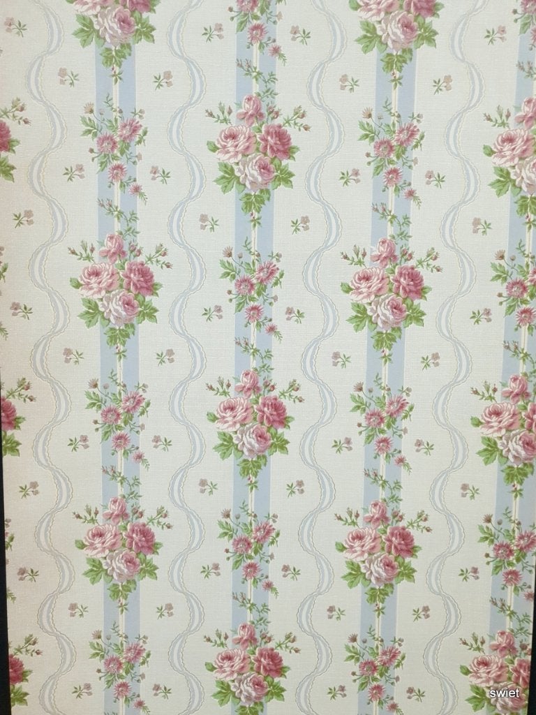 12919 Vintage rozen behang met zachte banen en bloemen swiet, Ophalen of Verzenden, Roze