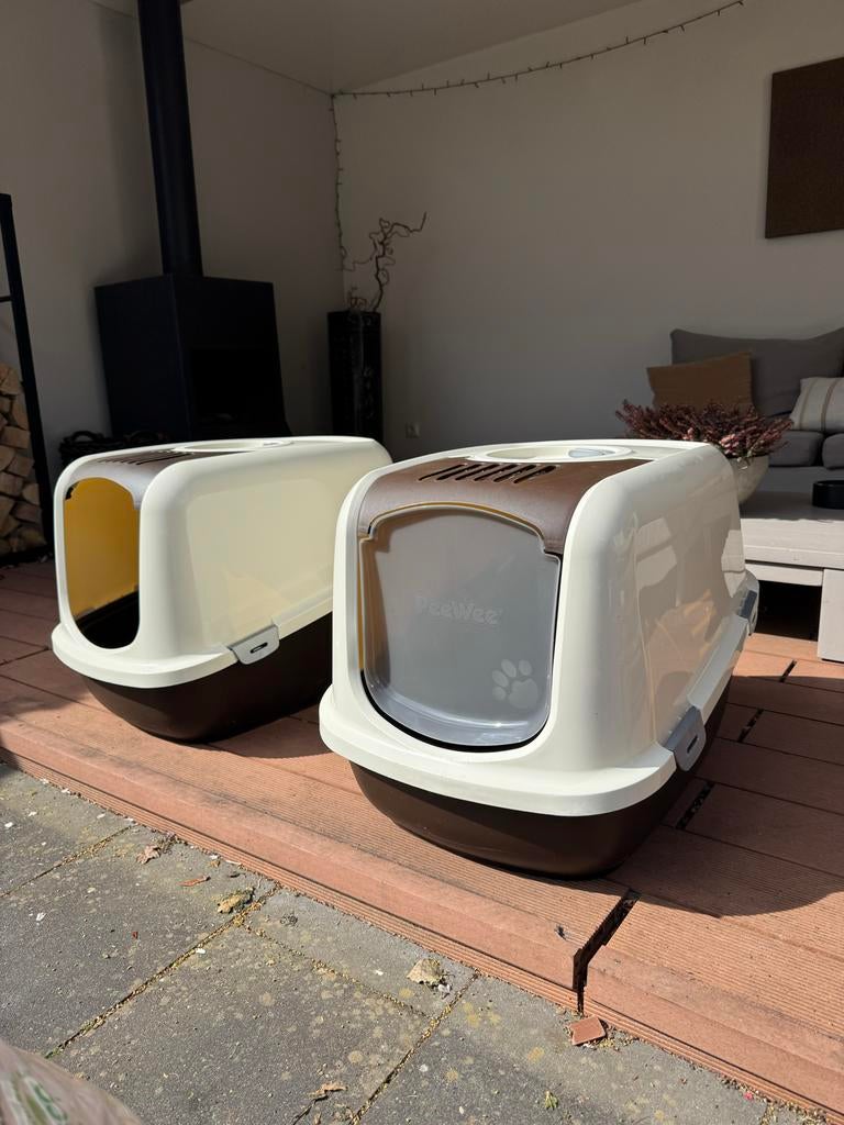 XXL bruin/creme peewee kattenbakken incl peewee korrels, Dieren en Toebehoren, Ophalen of Verzenden, Gebruikt