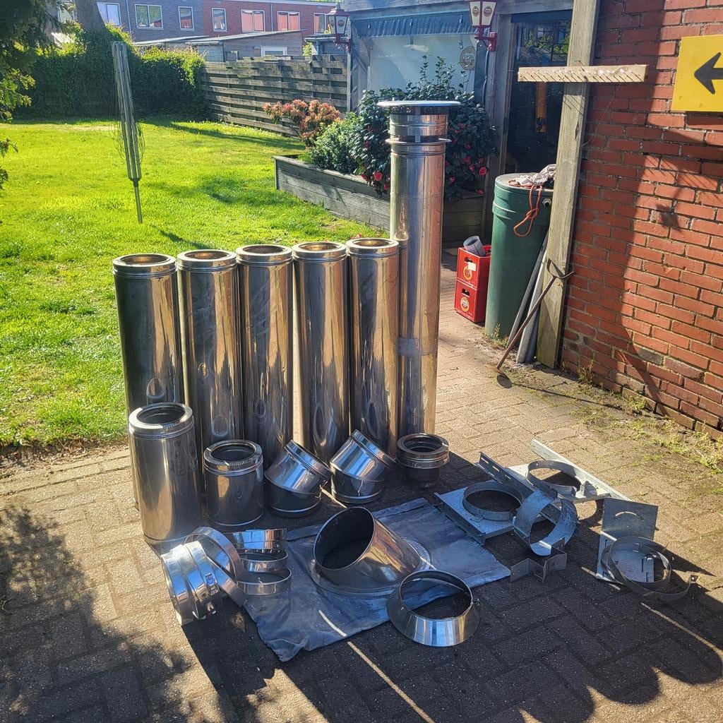 Zgan set Poujoulat dubbelwandige Rvs kachelpijpen 160x220 mm, Huis en Inrichting, Kachels, Ophalen, Gebruikt, Houtkachel, Vrijstaand