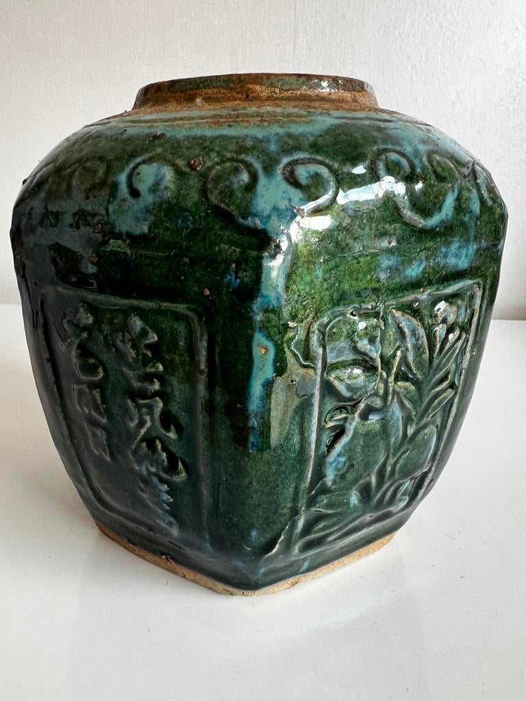 Vintage Shiwan Gemberpot Turquoise Flora 19e eeuws, Ophalen of Verzenden
