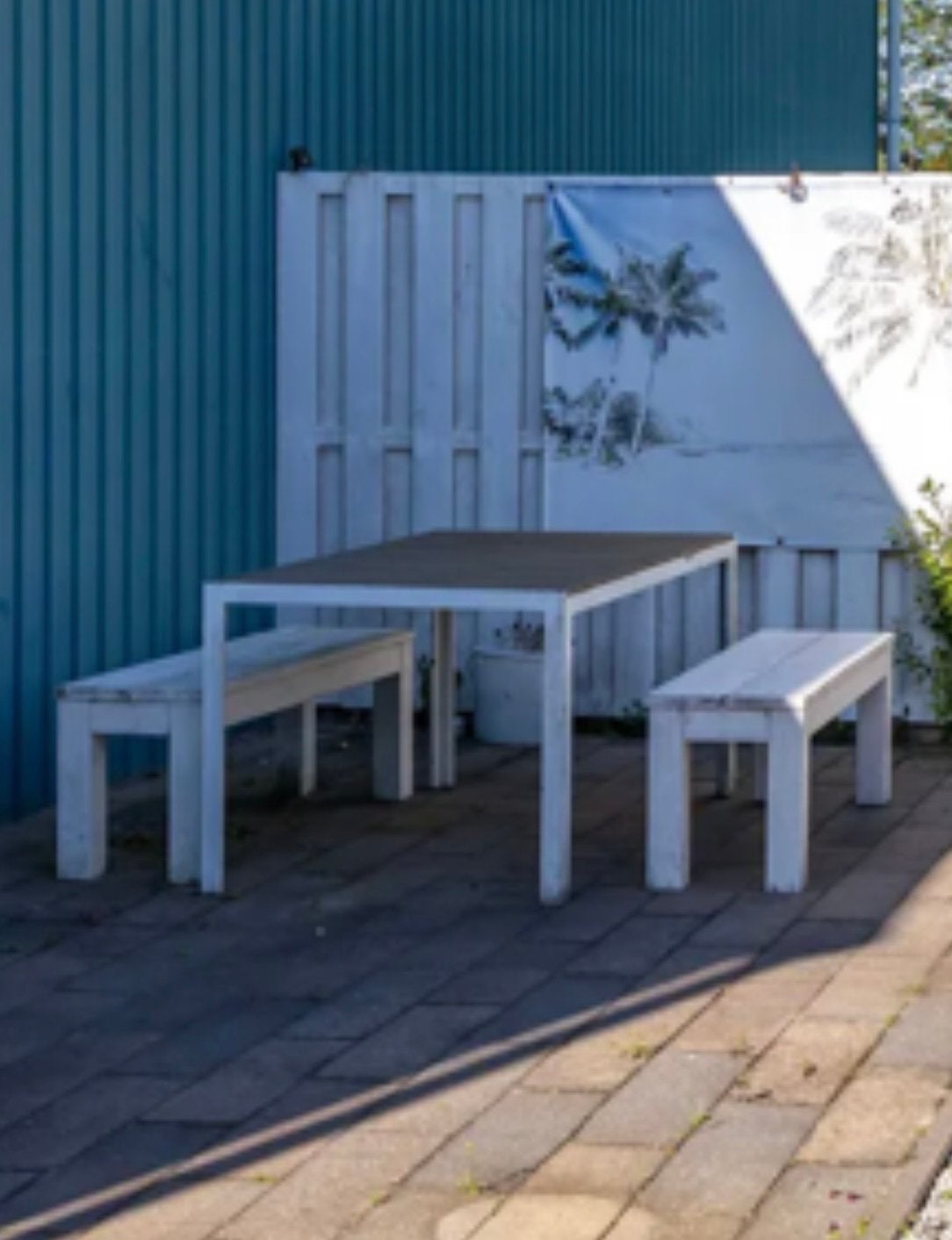 Picknickset met 2 massief houten bankjes, Ophalen, Gebruikt, Rechthoekig, Hout