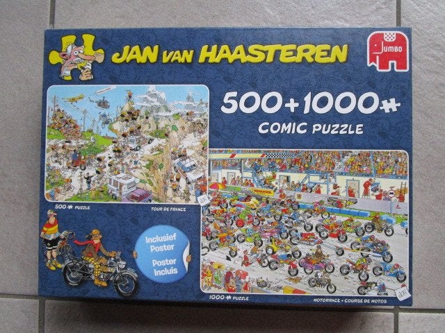 JAN VAN HAASTEREN : TOUR DE FRANCE + MOTORRACE 500 + 1000 st, Ophalen of Verzenden, 500 t/m 1500 stukjes, Zo goed als nieuw, Legpuzzel