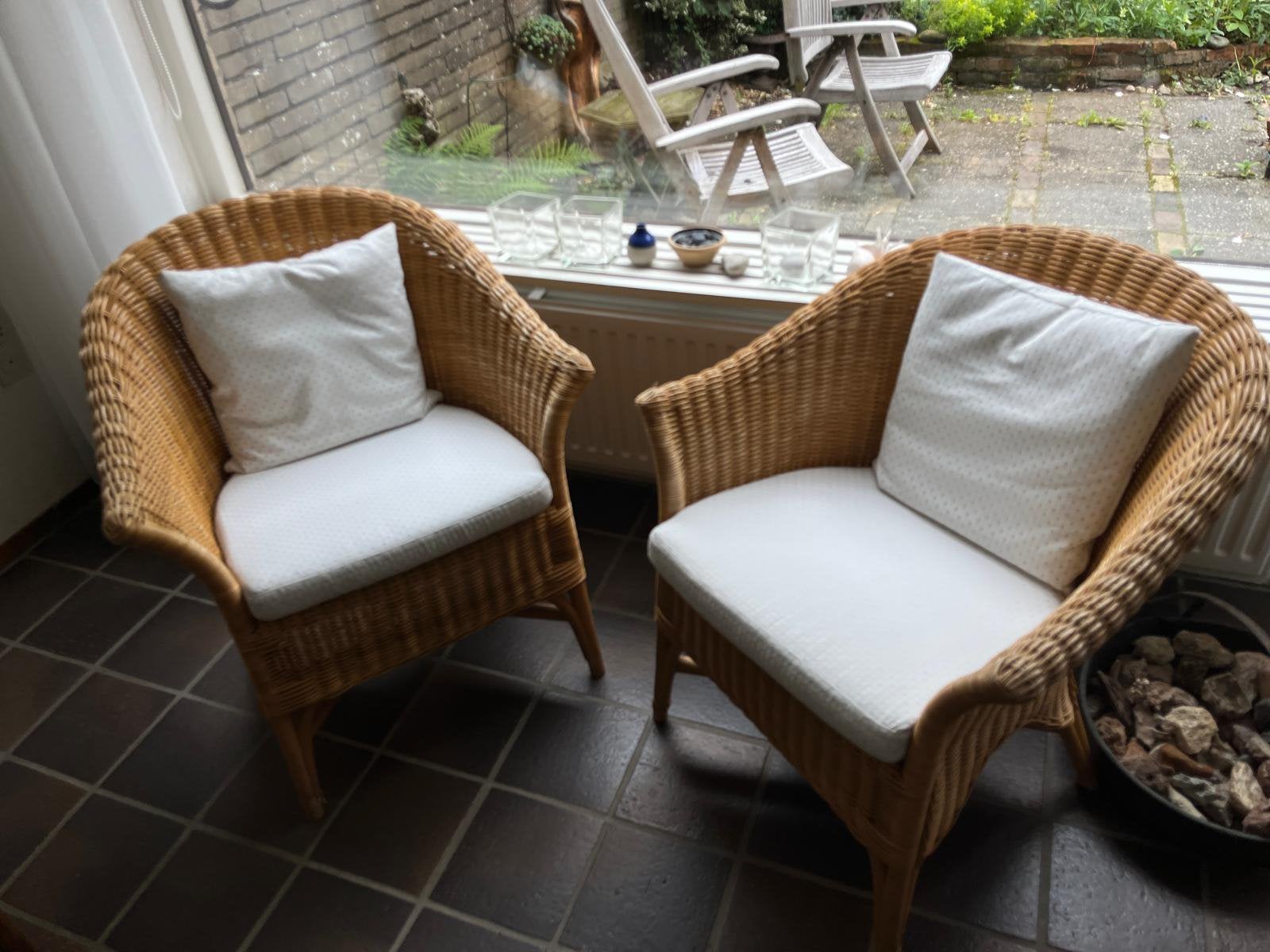 Set van 2 rotan stoelen met kussens, Ophalen, Twee, Bruin, Riet of Rotan