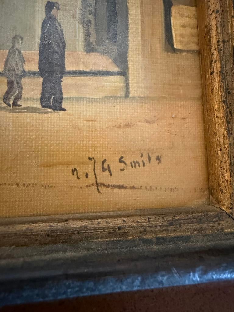 Oud schilderij van N.J.G. Smits - Dorpsgezicht met kerk, Verzenden