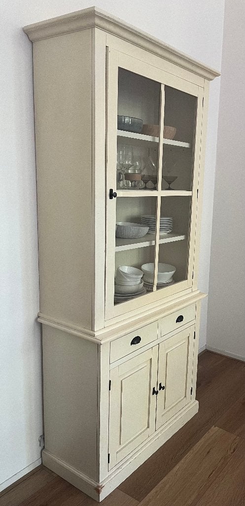 Mooie Crème/Witte Vitrinekast / Buffetkast (2 delen), Ophalen, Gebruikt, Met deur(en), 50 tot 100 cm