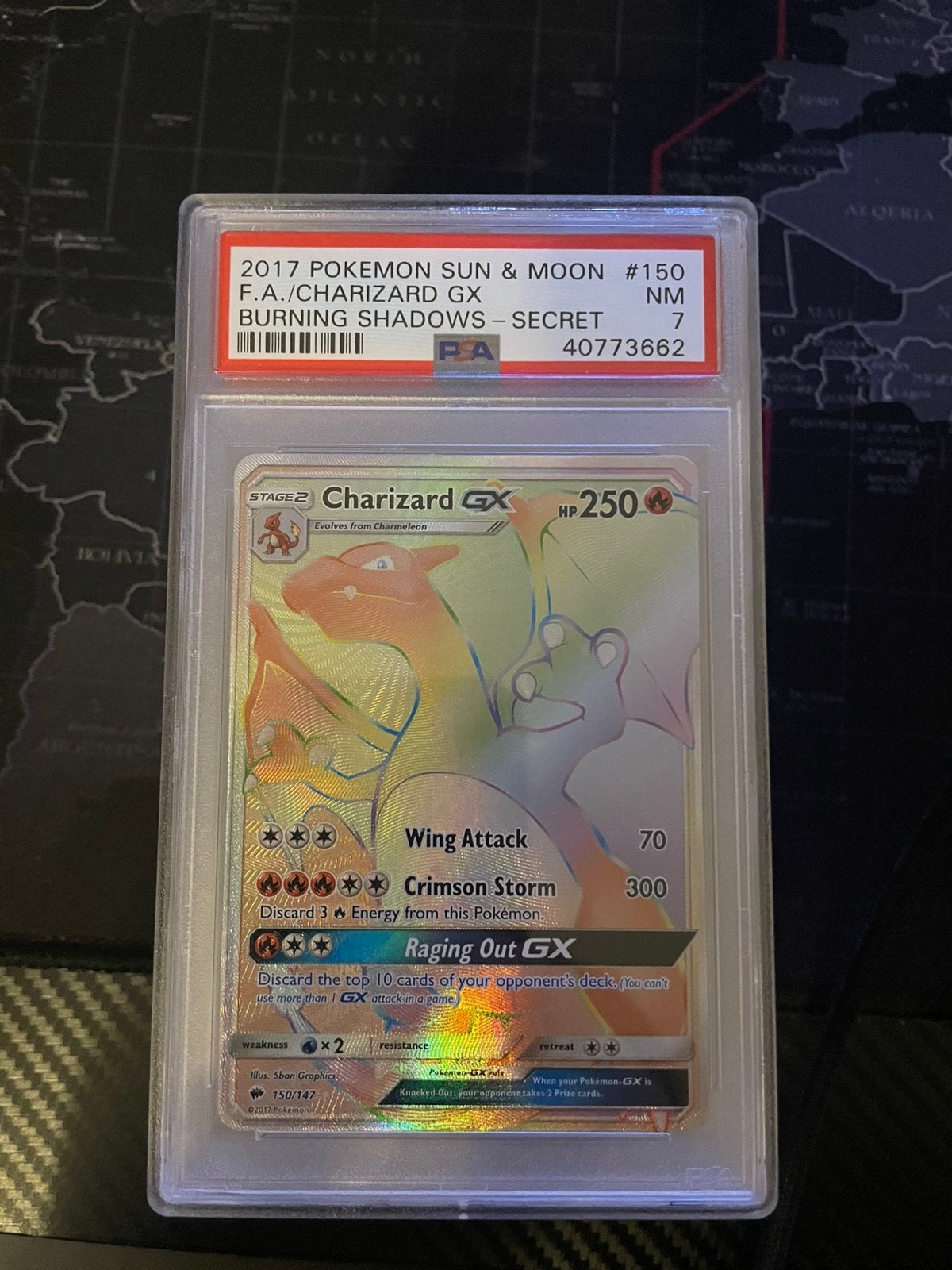Charizard burning shadow secret rainbow rare PSA 7, Ophalen of Verzenden, Zo goed als nieuw