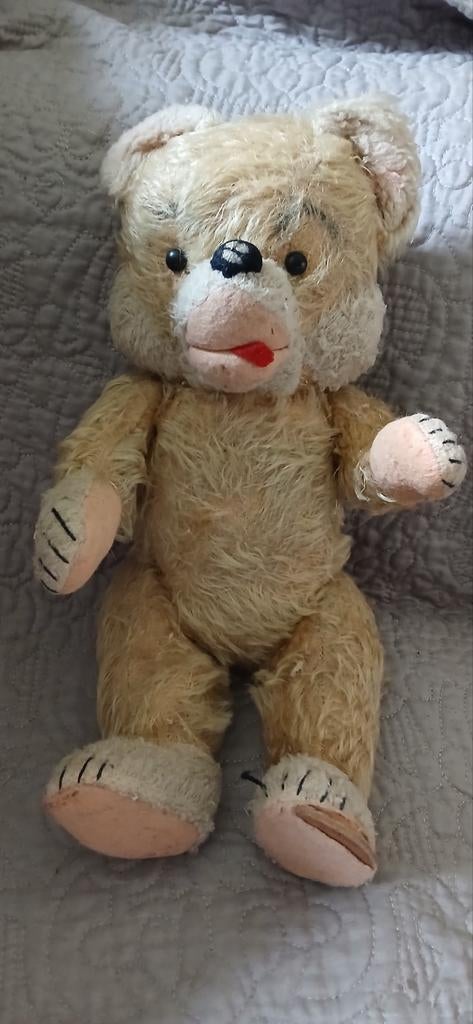 Vintage oud beertje, mohair, Verzamelen, Beren en Cherished Teddies, Ophalen of Verzenden, Gebruikt, Stoffen beer, Overige merken