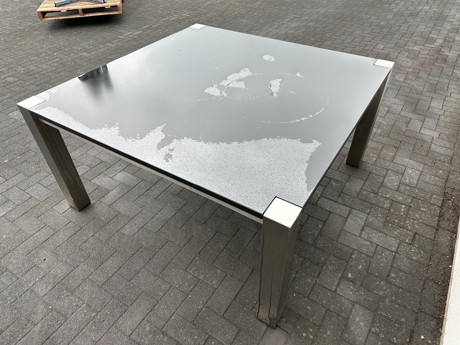 Tuintafel rvs / zwart graniet + parasol, Tuin en Terras, Ophalen, Gebruikt, Vierkant, Metaal