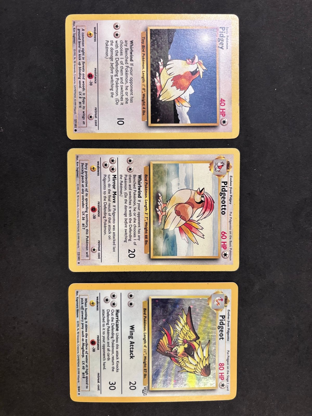 Pidgey, Pidgeotto, Pidgeot (Engels) Base set, Ophalen of Verzenden, Gebruikt, Meerdere kaarten