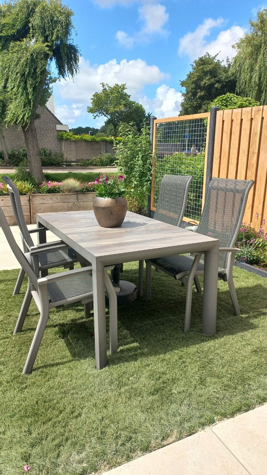 Tuinset met 6 verstelbare stoelen en tafel 160x90 cm, Tuin en Terras, Tuinsets en Loungesets, Ophalen, 4 zitplaatsen, Gebruikt