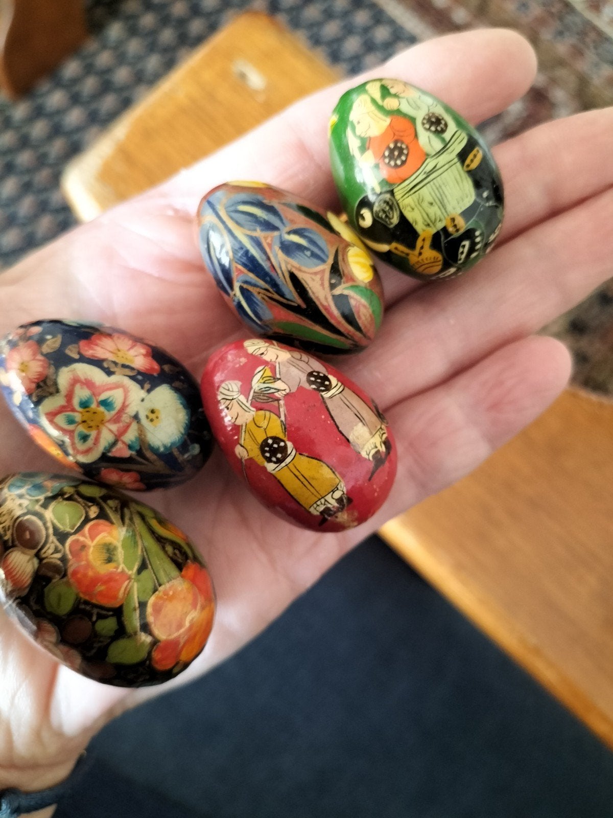 Set van 5 hand beschilderde eieren, Ophalen of Verzenden, Gebruikt
