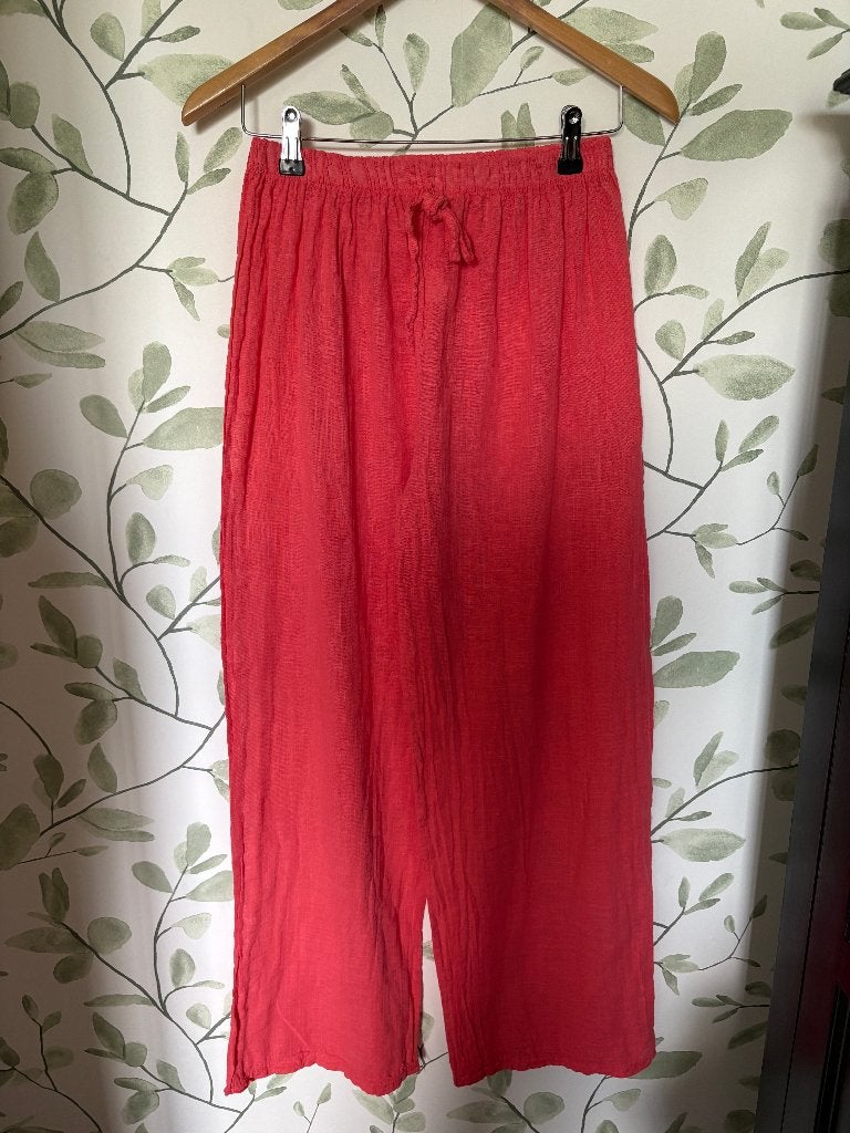 Koraalrode dunne katoenen zomerbroek broek medium 38, Kleding | Dames, Maat 38/40 (M), Made in Italy, Nieuw, Ophalen of Verzenden