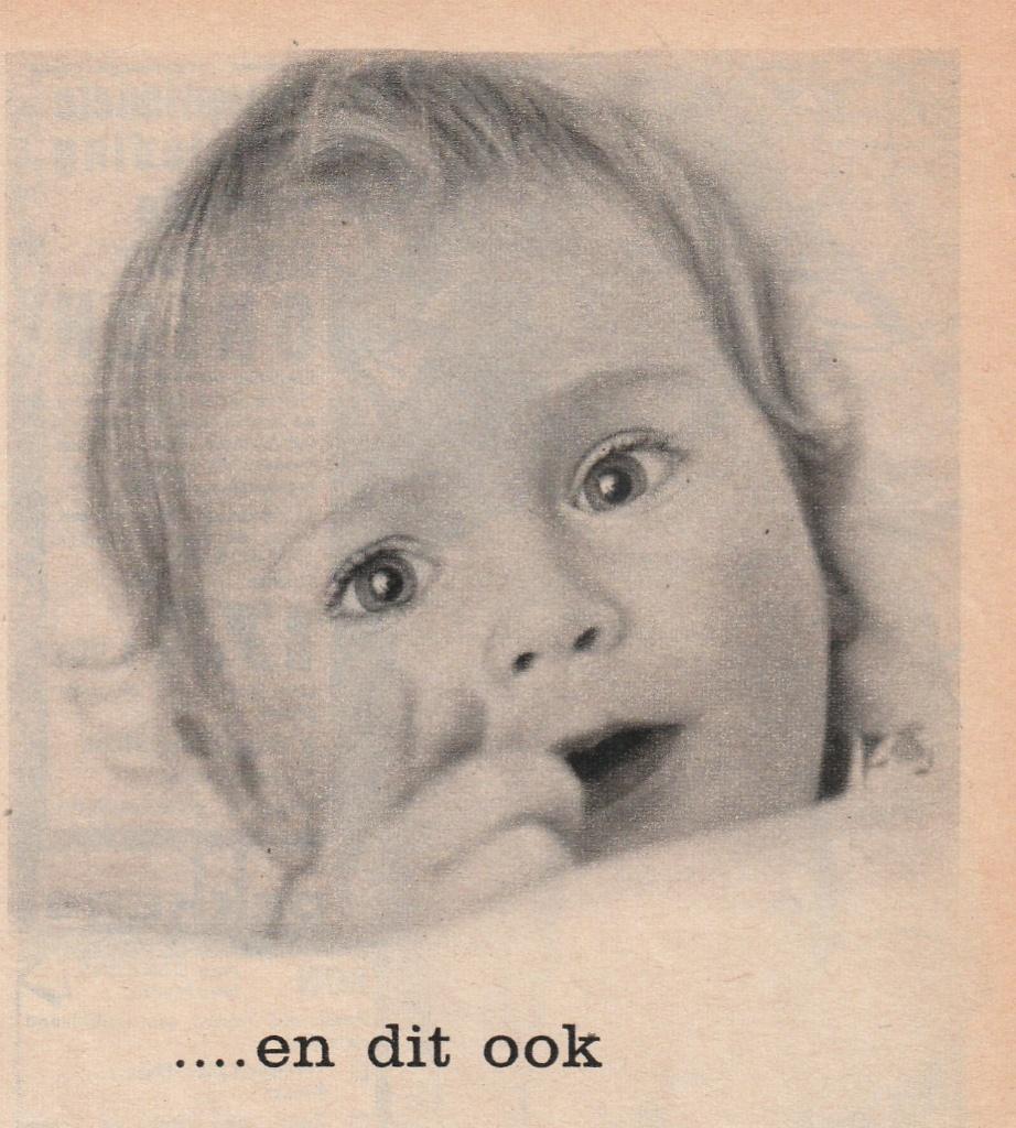 Retro reclame 1958 Favorita baby beddengoed wieg lakens, Verzenden, Overige typen