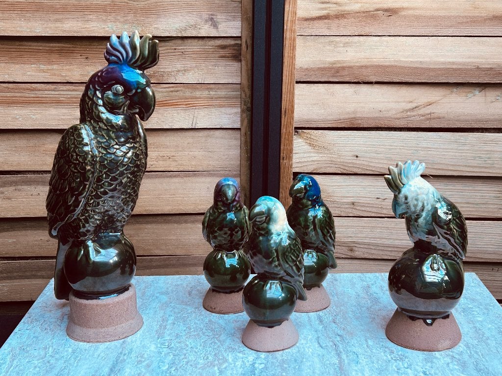 Set van 5 keramische papegaaien/kaketoes, Ophalen, Zo goed als nieuw, Dier