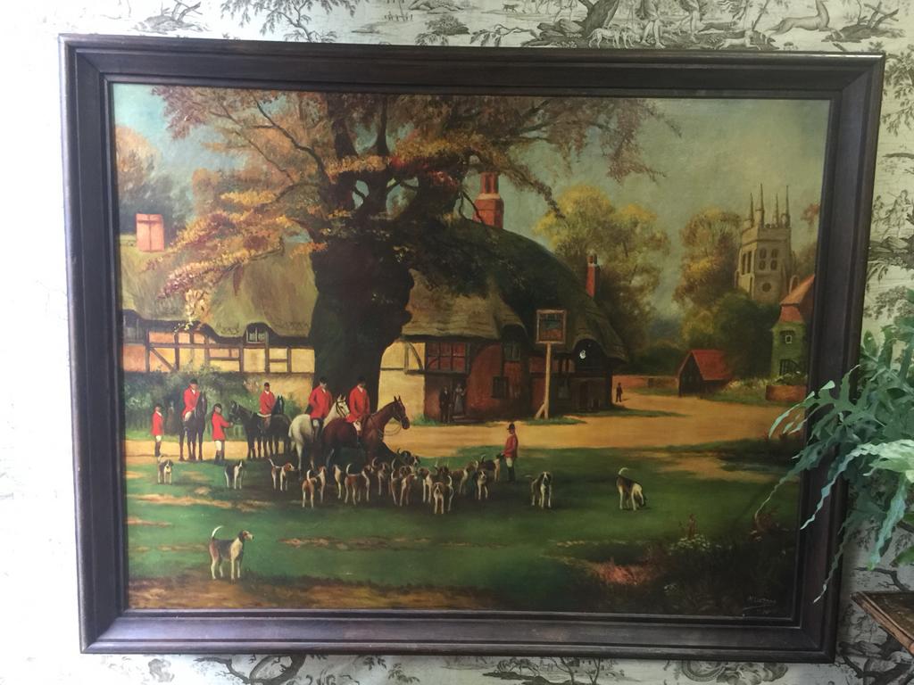 groot Engels jachttafereel schilderij ruiters honden paarden, Antiek en Kunst, Kunst | Schilderijen | Klassiek, Ophalen of Verzenden
