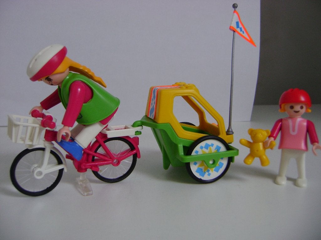 Playmobil 3068 meisje met fiets aanhanger kind en beertje, Complete set, Overige typen, Ophalen of Verzenden, Zo goed als nieuw