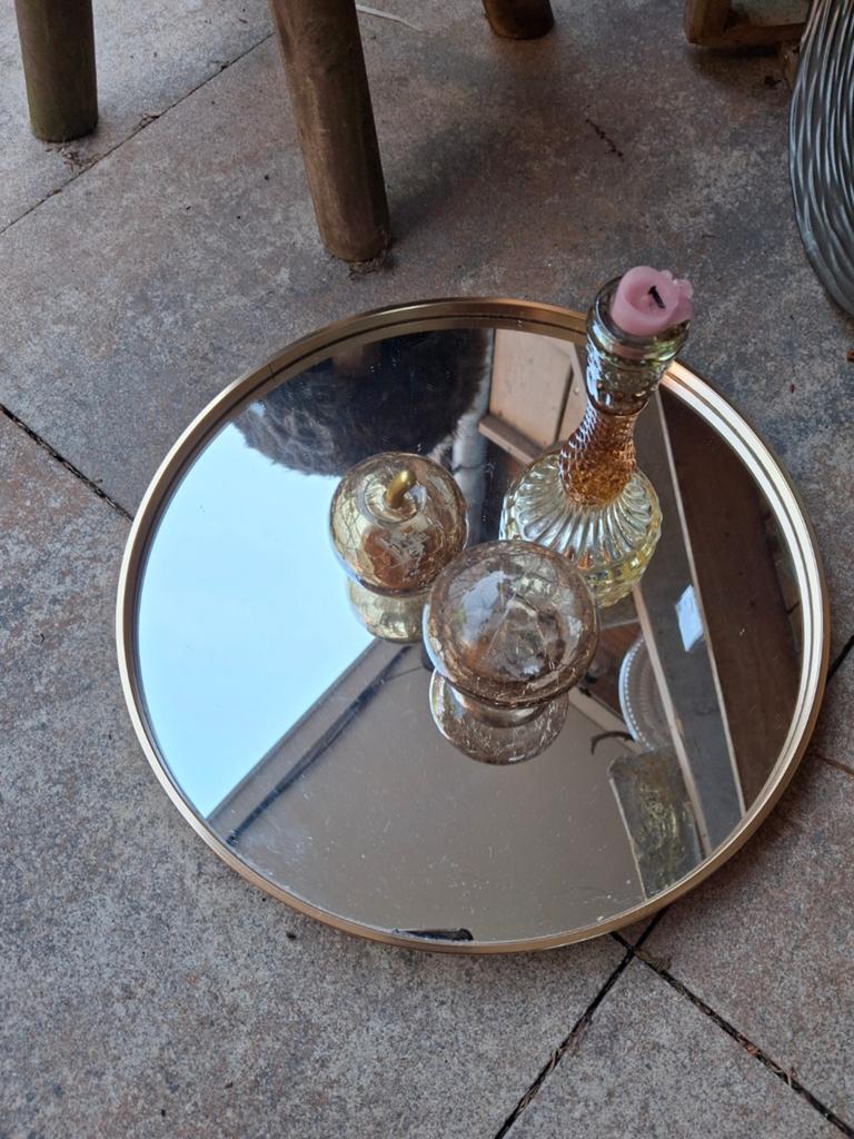 Goudkleurige met glas dienblad teab nu, Ophalen of Verzenden, Rond