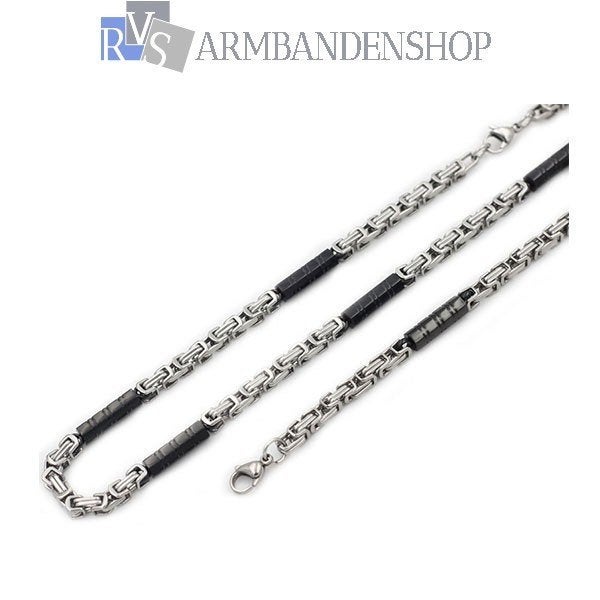 RVS set Bi-color koningsschakel ketting armband zwart zilver, Verzenden, Nieuw, Zilver, Overige materialen
