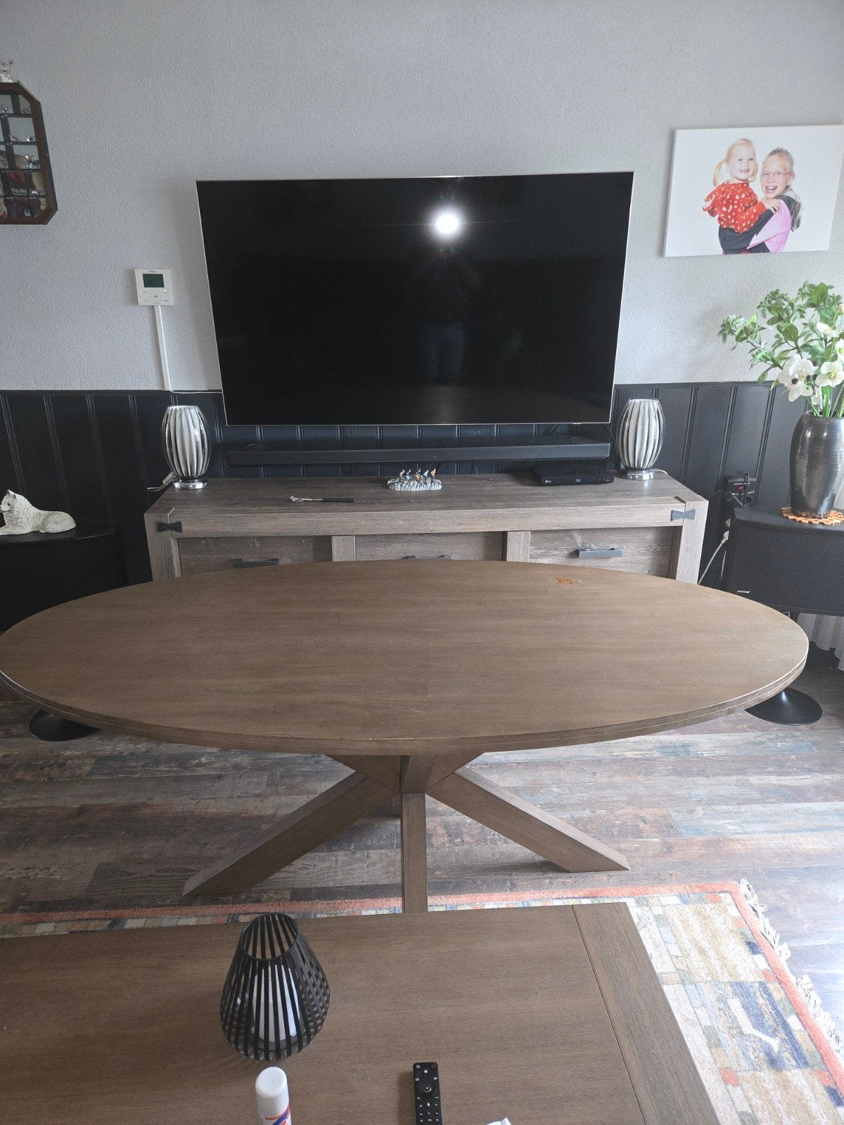 Ovale eettafel van Acaciahout, Huis en Inrichting, Tafels | Eettafels, Ophalen, Gebruikt, 100 tot 150 cm, Vijf personen of meer