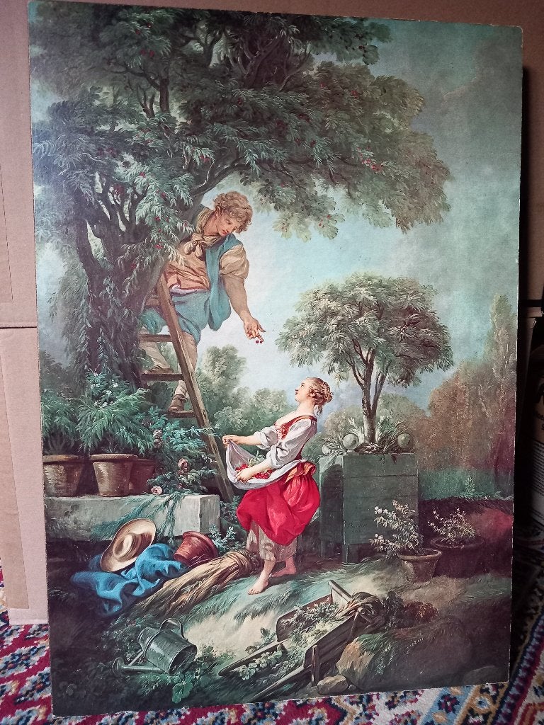 Francois Boucher. Kersenplukkers, print op hout, Ophalen