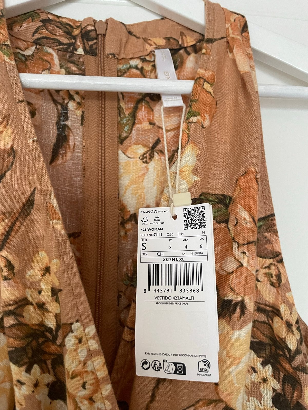 Nieuwe Mango linnen bloemen jurk maat S, Beige, Nieuw, Ophalen of Verzenden, Maat 36 (S)