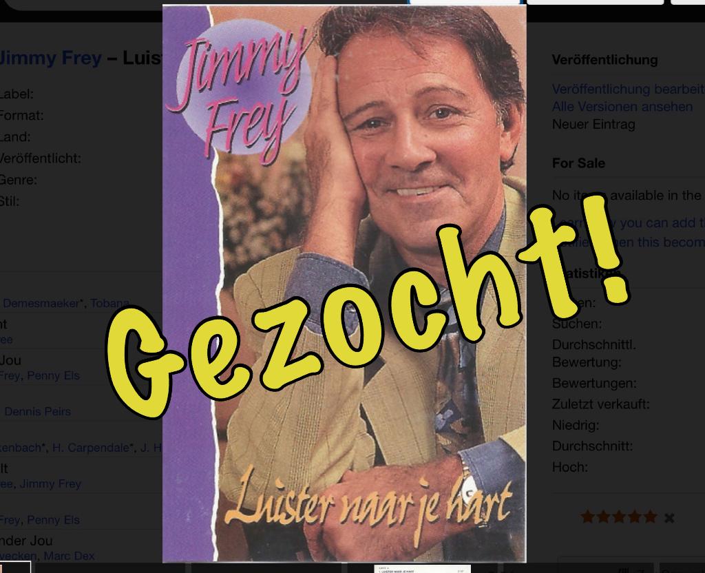 Cassette JIMMY FREY gezocht, 1 bandje, Ophalen of Verzenden, Zo goed als nieuw, Origineel