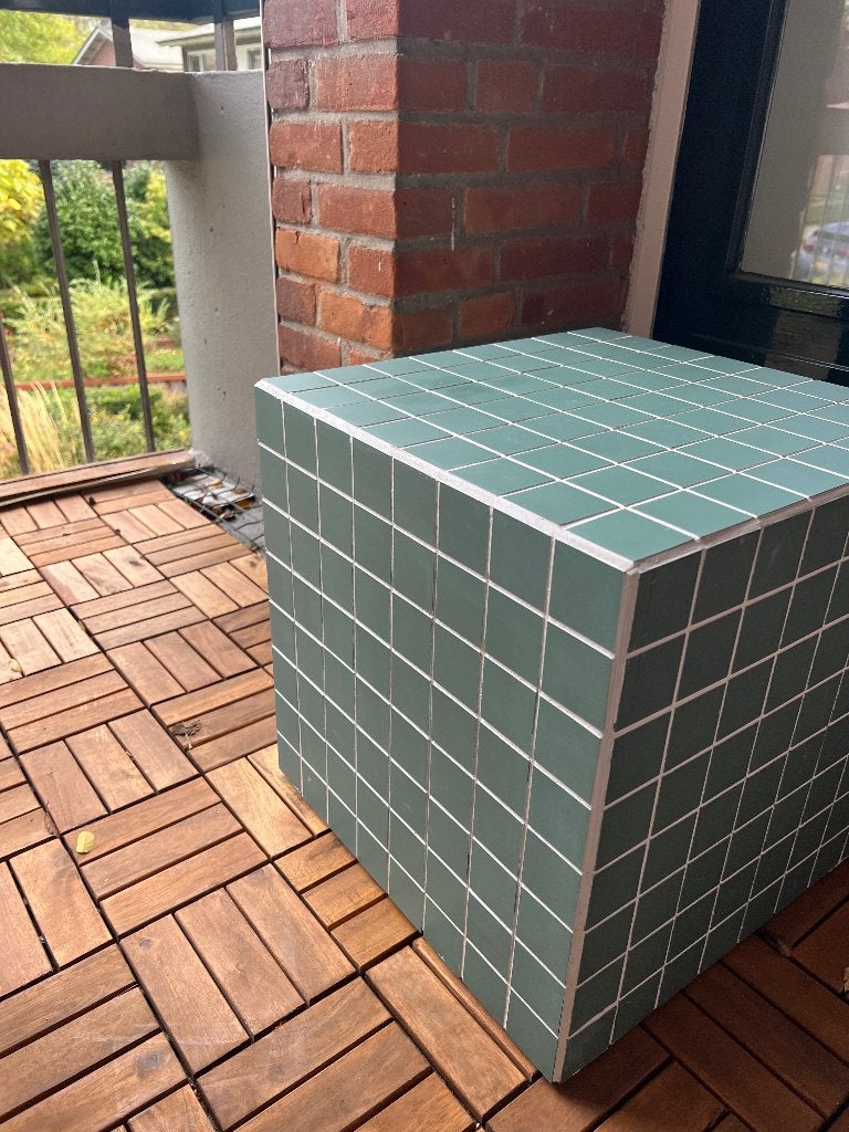 Groene Tegeltjes Kubus (Salontafel / Bijzettafel / Podium), Huis en Inrichting, Overige materialen, Minder dan 55 cm, Vierkant
