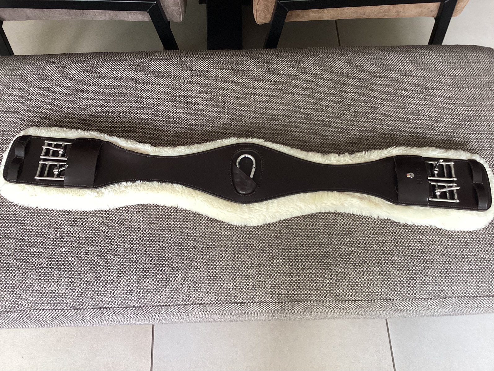 Singel bruin leder 75 cm  met bontje ZGAN, Bruin, Ophalen of Verzenden, Zo goed als nieuw, Singel