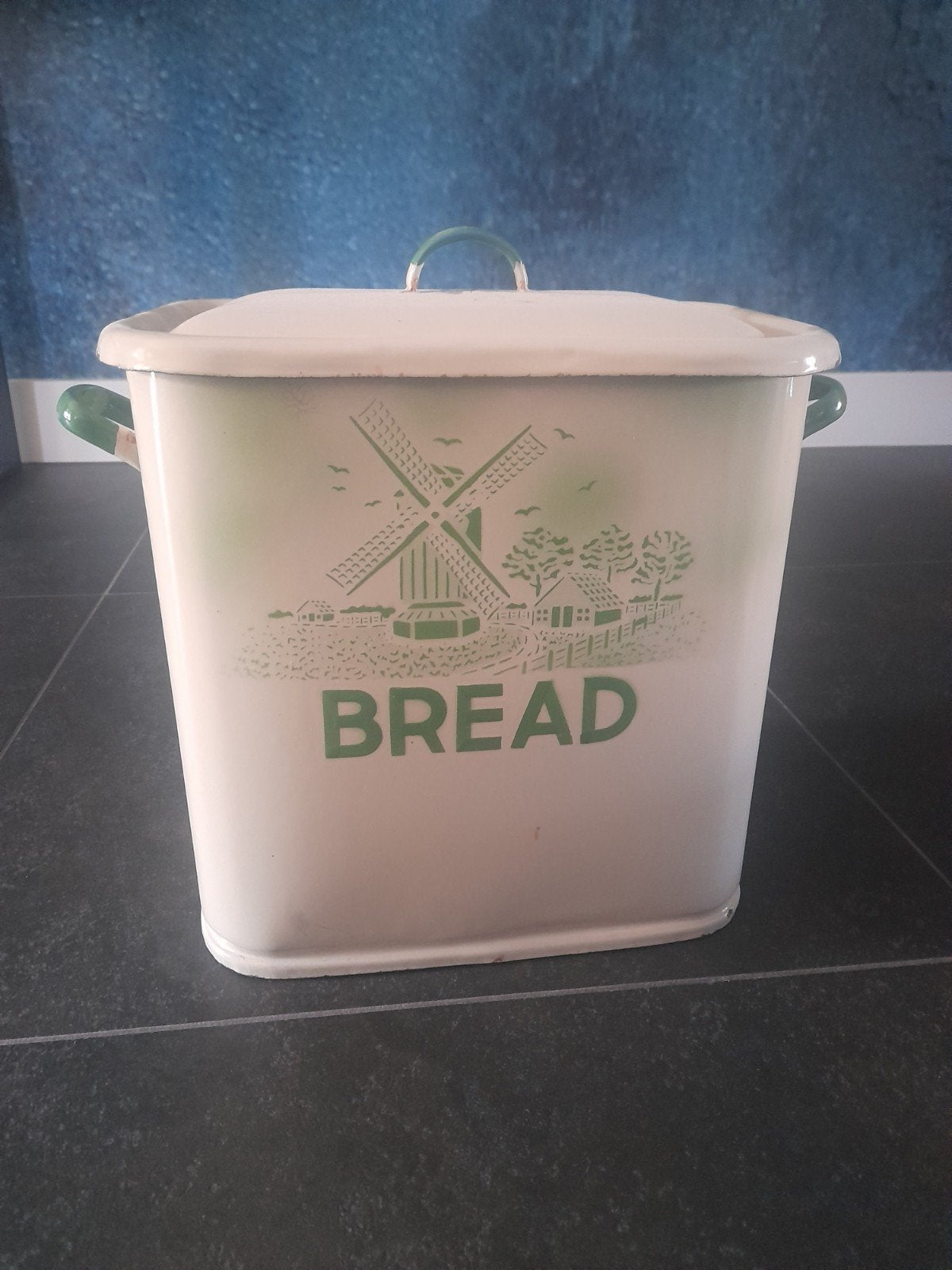 Vintage Broodtrommel - Emaille met Molen Decoratie, Ophalen of Verzenden