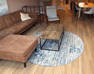 Stijlvol rond vloerkleed met abstract patroon - westwing, Ophalen, Blauw, 150 tot 200 cm, Rond