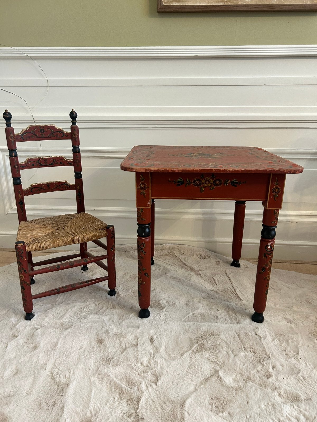 Antieke handgeschilderde kinderstoel en tafel set, Ophalen