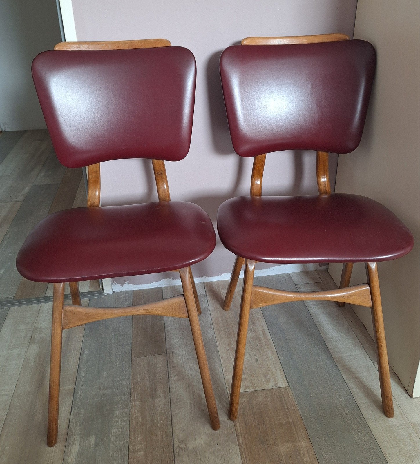 Set van 2 vintage stoelen - Hout Louis van Teeffelen stijl e, Ophalen, Gebruikt, Twee, Bruin