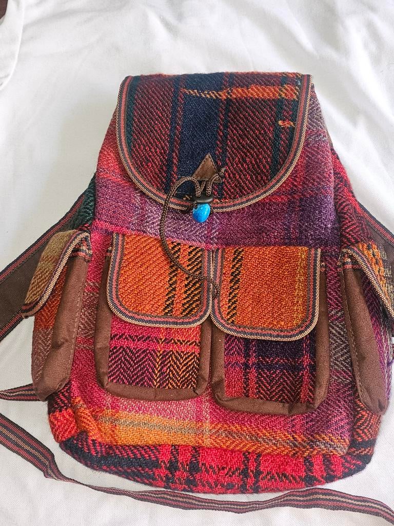 Handgeweven Perzisch-kelim rugtas met leer, turquoise, Sieraden, Tassen en Uiterlijk, Overige merken, Minder dan 30 cm, Nieuw
