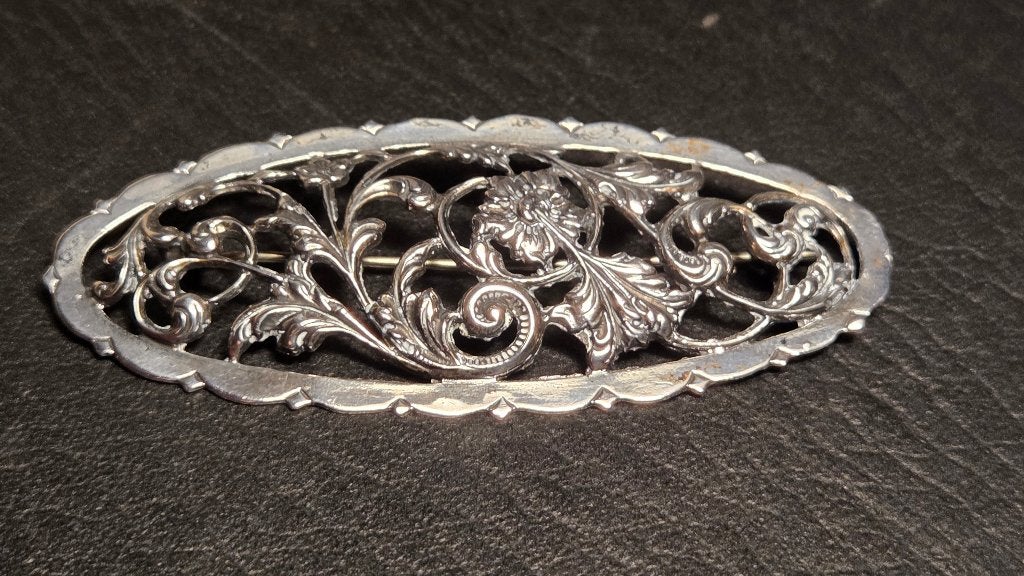 Antiek Zilver Broche Biedermeier 835, Ophalen of Verzenden, Zilver