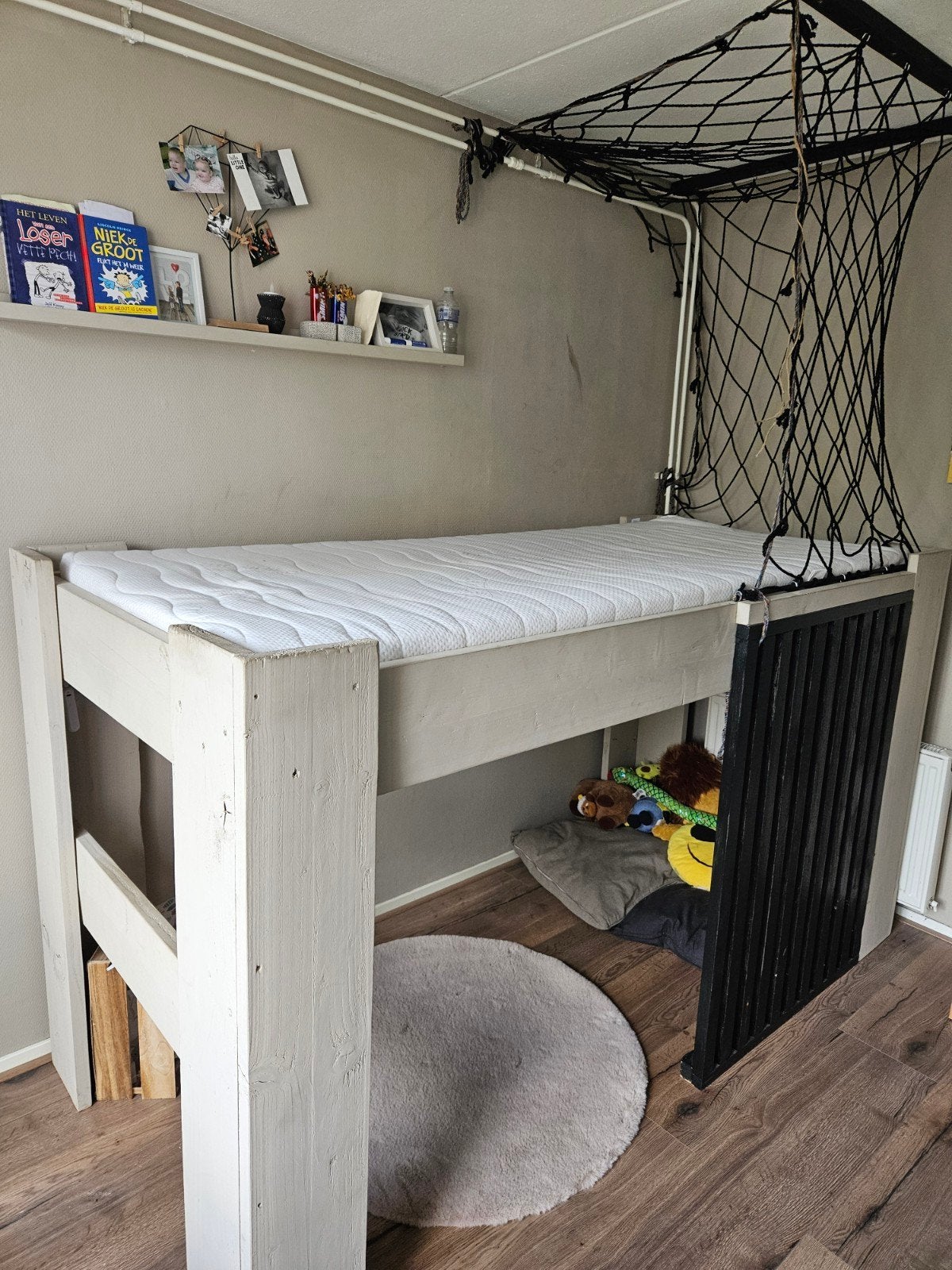 Stevige hoogslaper met net en chillhoek, Ophalen, Gebruikt, 70 tot 85 cm, 180 cm of meer