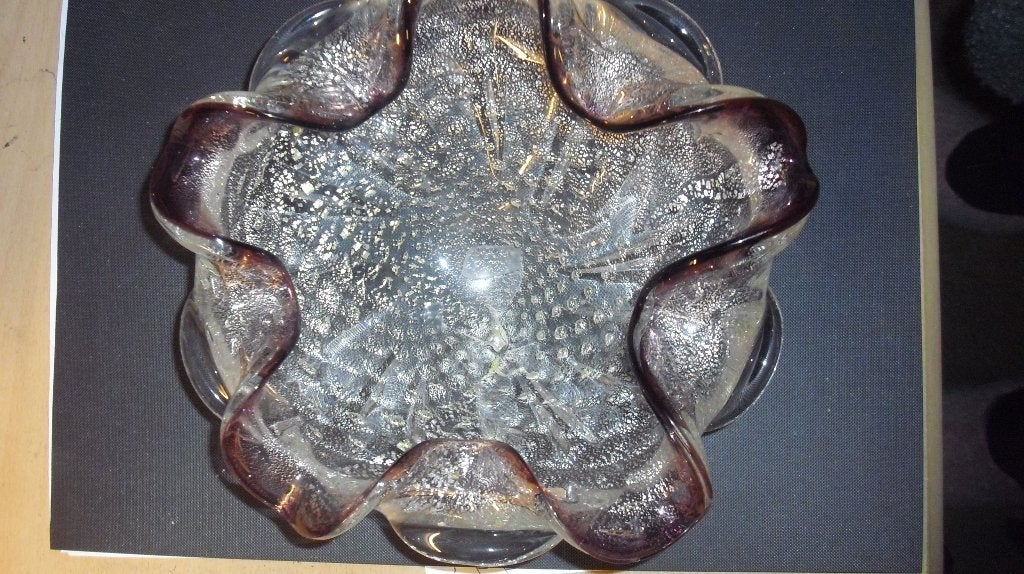 Murano bowl Bullicante Amathist violet jaren 60, Antiek en Kunst, Ophalen of Verzenden