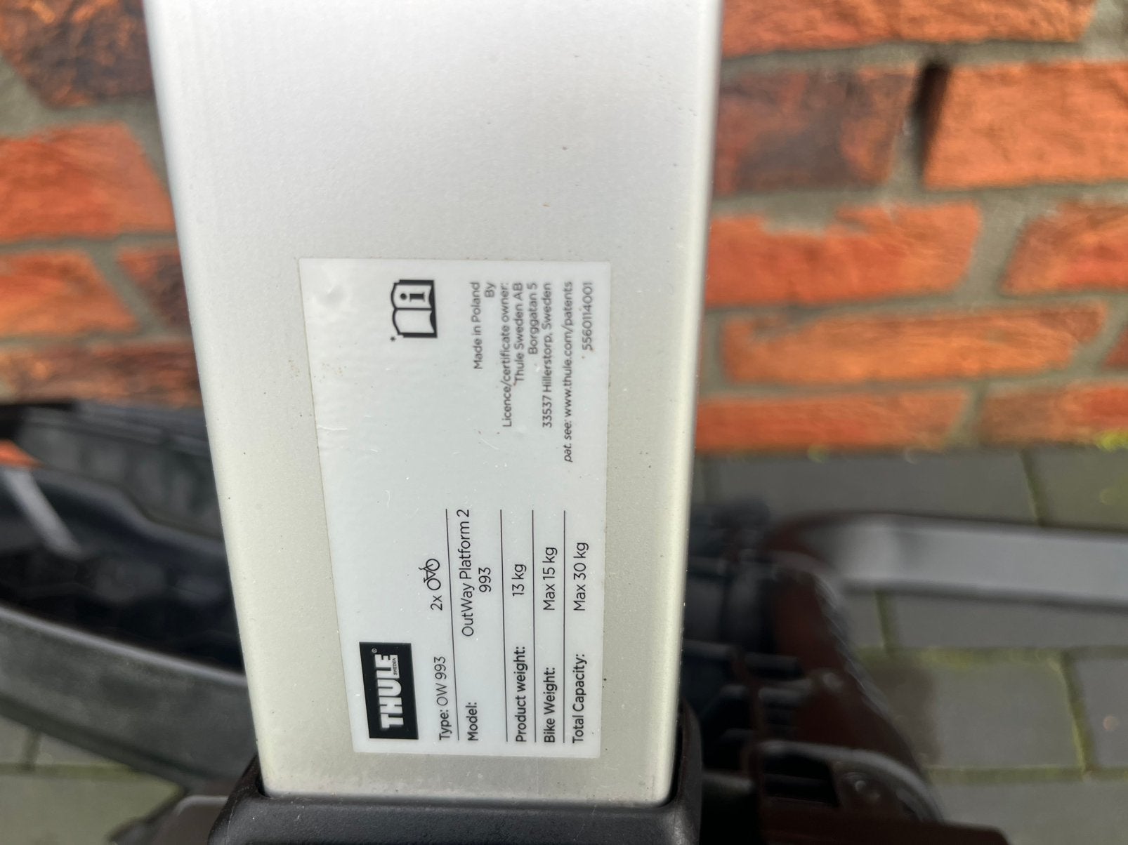 Thule Outway Platform 2 993, Zo goed als nieuw, Brede banden, 2 fietsen, Achterklepdrager