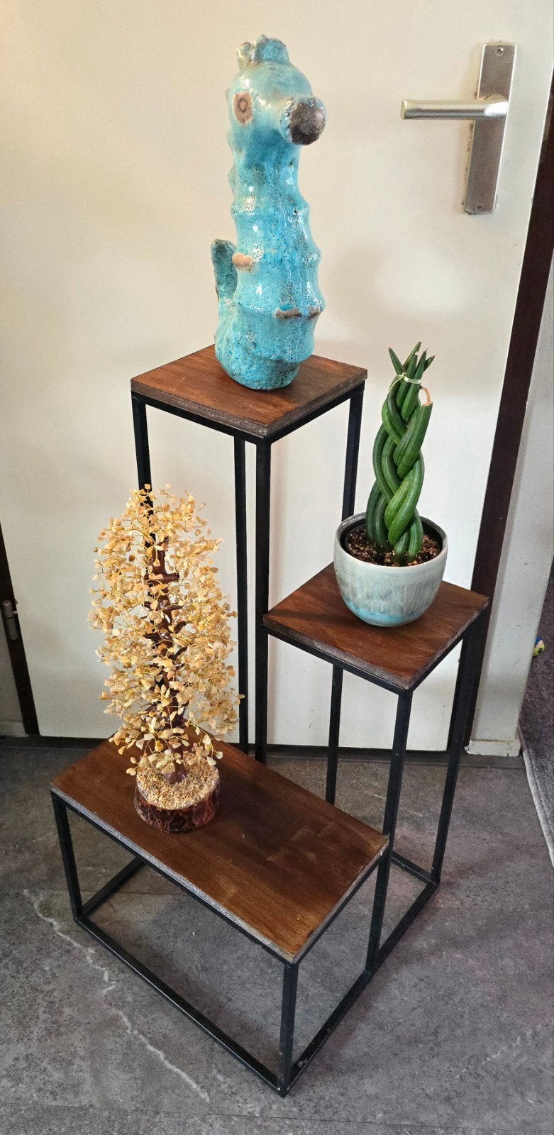 Decoratieve plantenstandaard - metaal en hout, Ophalen, Gebruikt