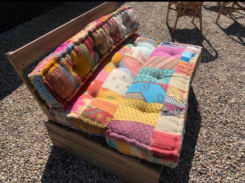boho ibiza patchwork kussen(alleen kussens) 2x gebruikt, 2 zitplaatsen, Overige materialen, Gebruikt, Ophalen of Verzenden
