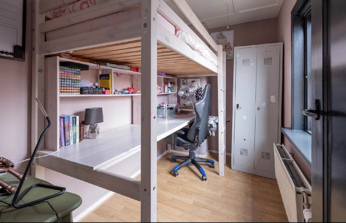Flexa Hoogslaper met bureau whitewash, Ophalen, Gebruikt, Eenpersoons, 210 cm