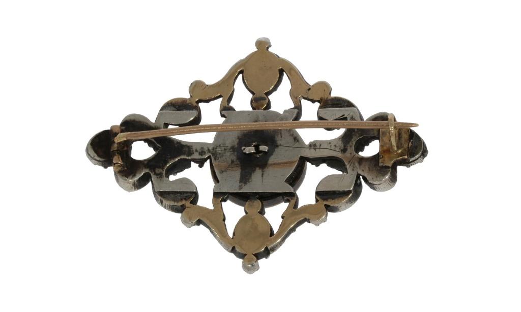Diamanten antieke onyx broche goud zilver dames victoriaans, Verzenden, Goud, Broche, Met edelsteen
