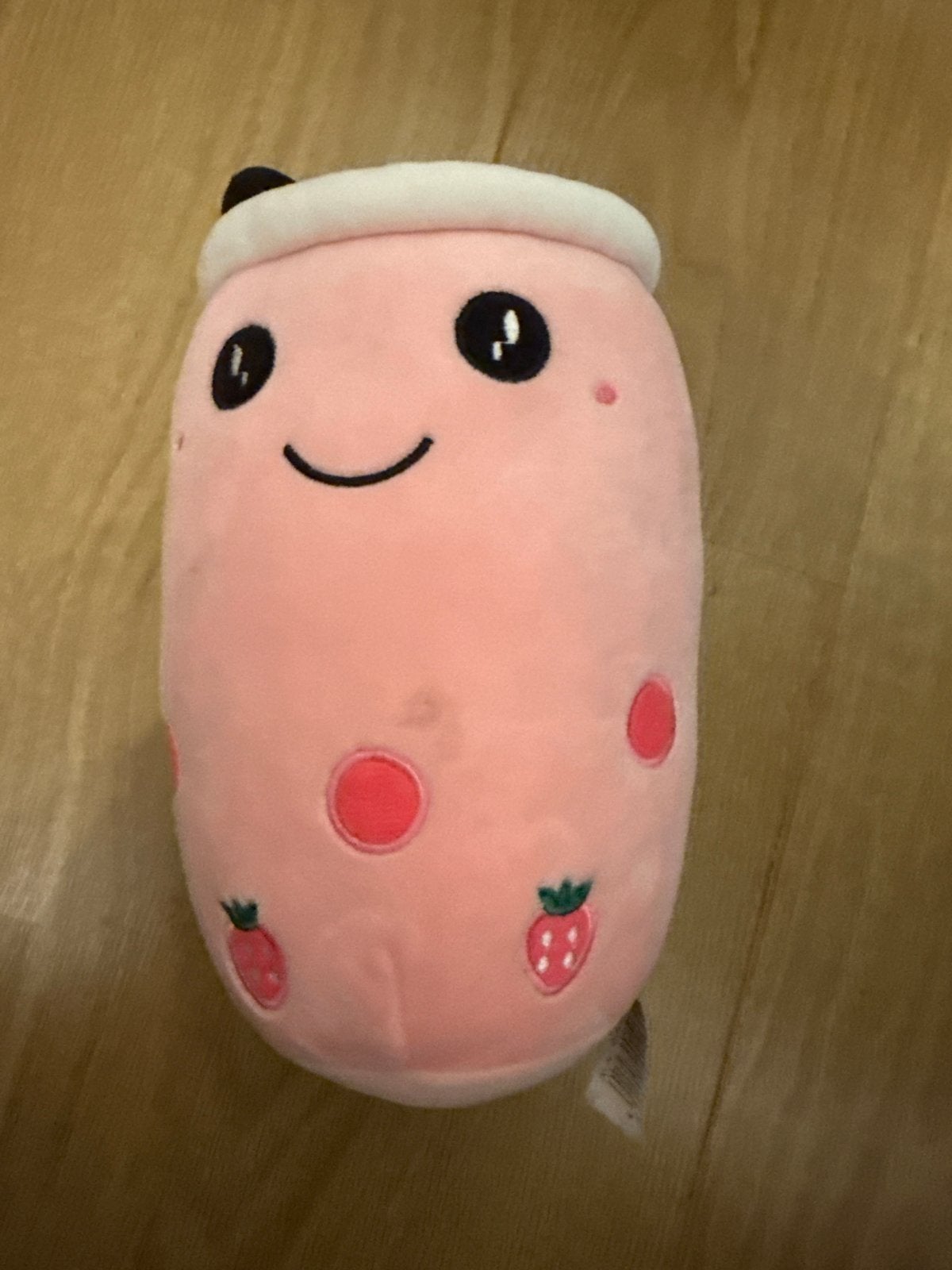 Roze Bubble Tea Knuffel met Aardbeien, Overige merken, Overige karakters, Overige typen, Ophalen of Verzenden