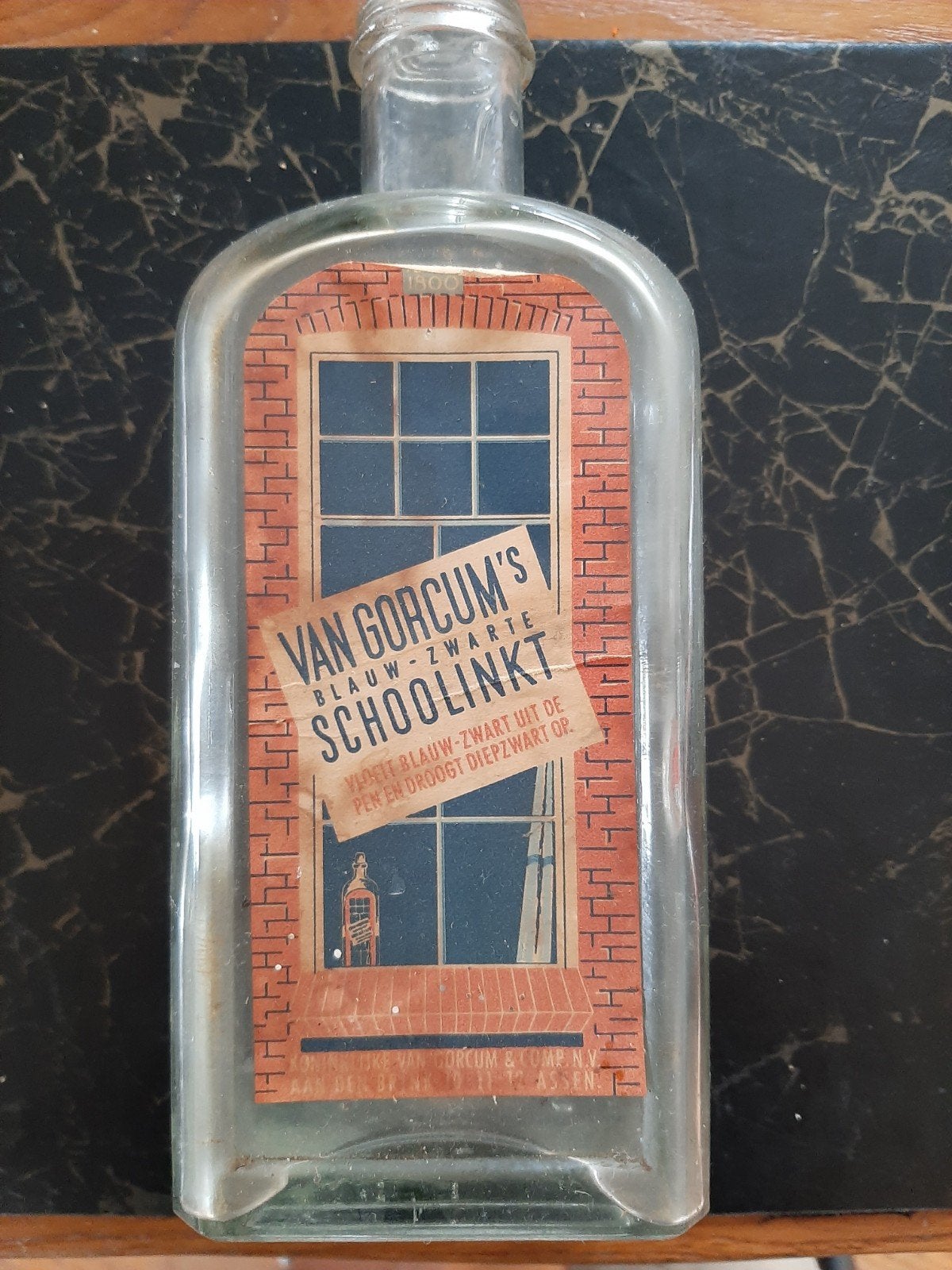 Antieke Van Gorcum's Schoolinkt Fles - Blauw-Zwarte Inkt, Ophalen of Verzenden, Gebruikt