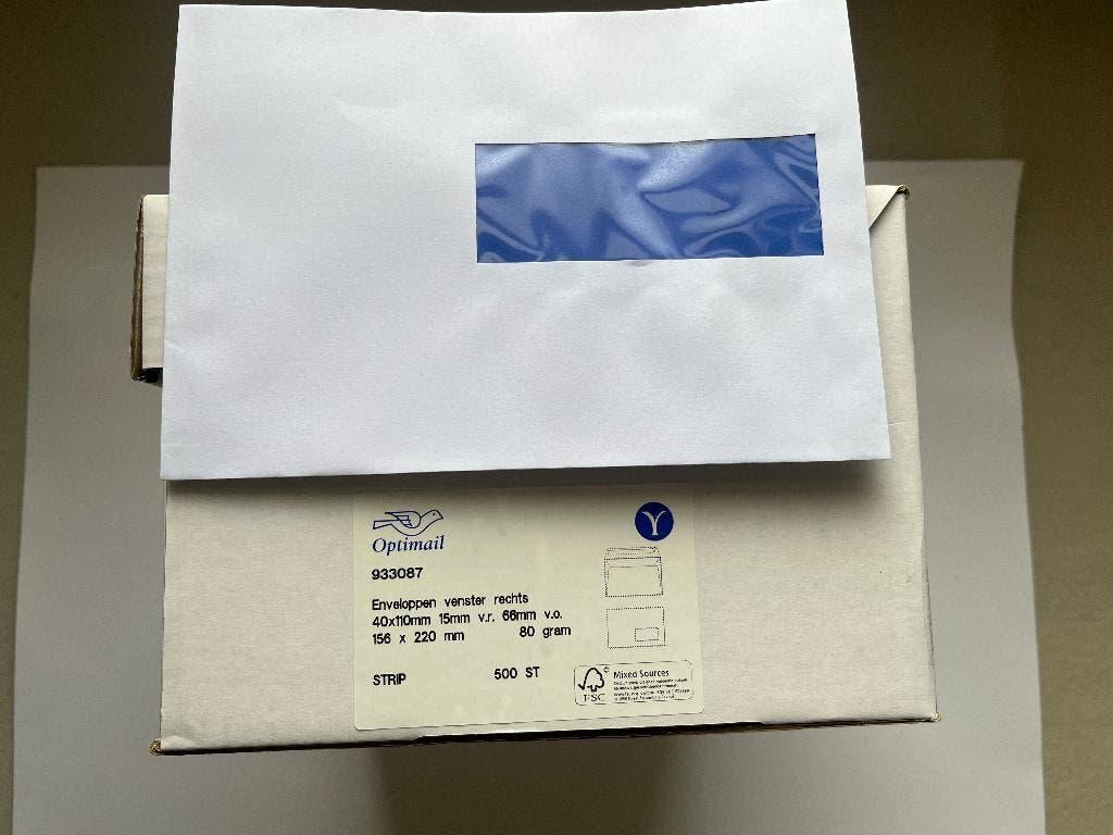 Vensterenveloppen + plakstrip - Optimail -  A5 - 500x, Ophalen of Verzenden, Nieuw