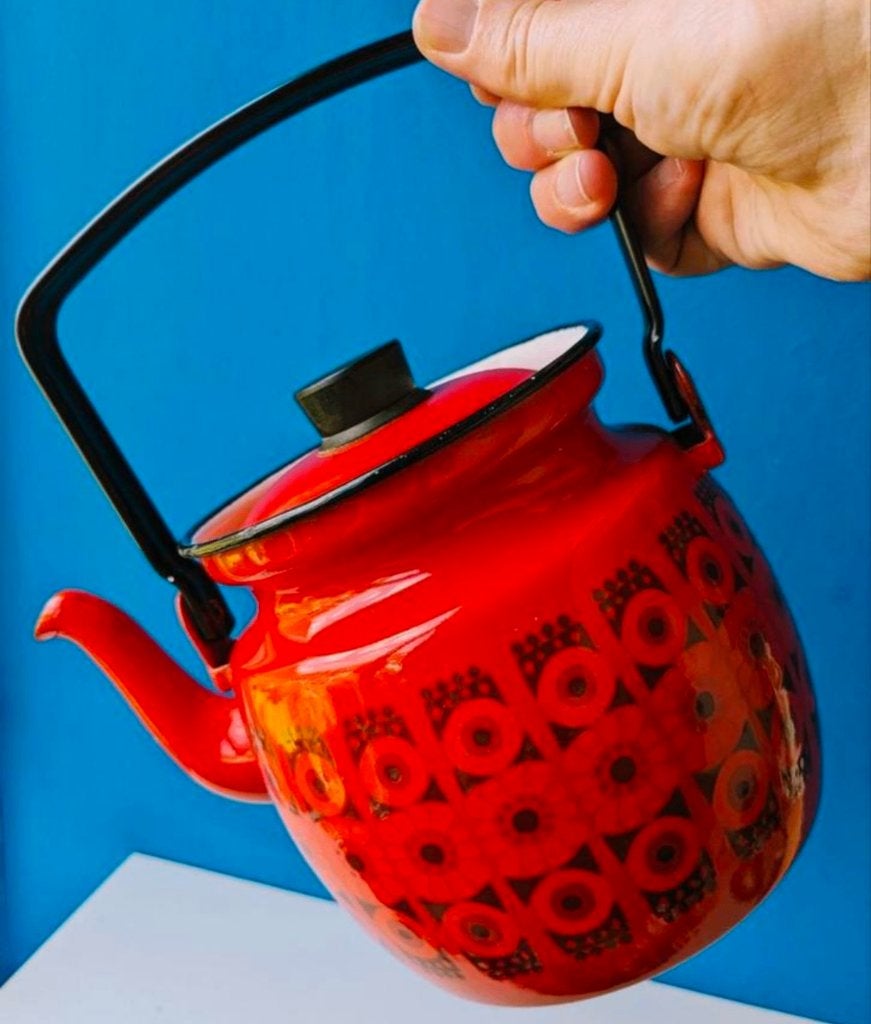 Vintage emaillen FINEL ARABIA theepot ketel/70s, Antiek en Kunst, Ophalen of Verzenden